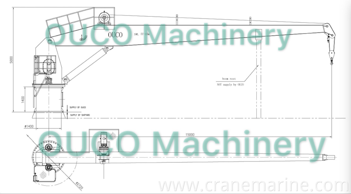 5 ton 13.5M Stiff boom crane marine crane for shipyard